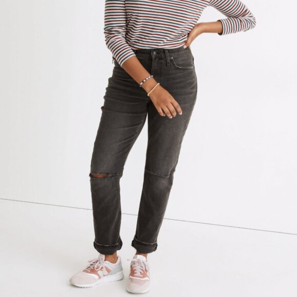 Madewell The High-Rise Slim Boyjean in Caton Wash: Ripped-Knee Edition Size 28 - Picture 1 of 5